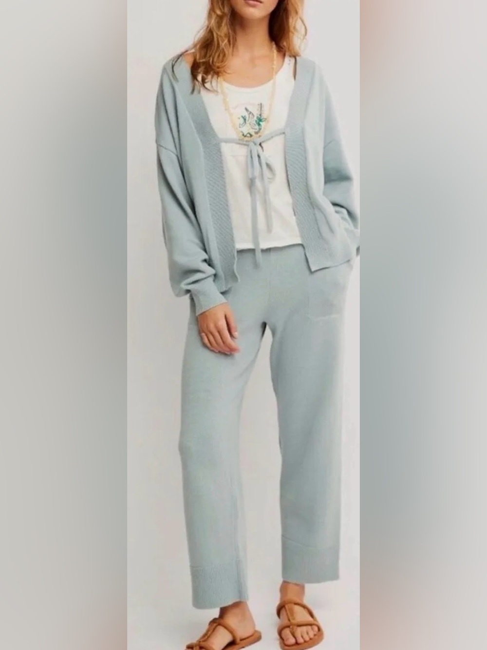 Women's Cozy Knit Lounge Pants - Light Blue